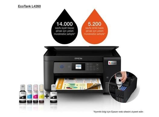 Epson EcoTank L4260 Tarayıcı + Fotokopi + Wi-Fi Direct + AirPrint Mürekkep Tanklı Yazıcı