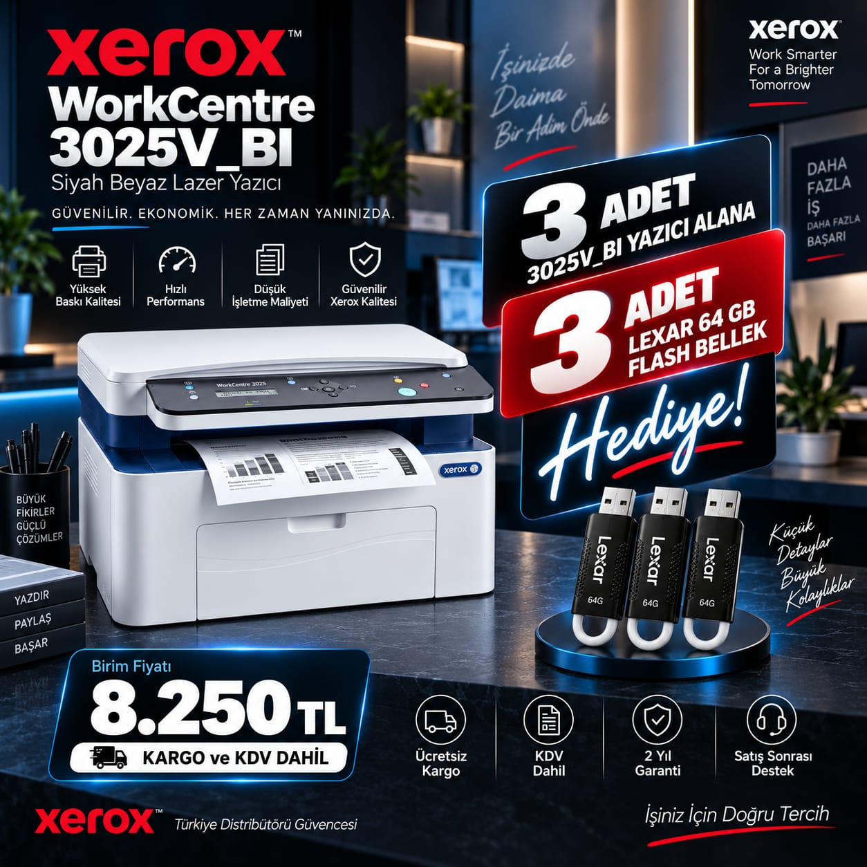 Xerox 3025V_BI 3’lü Paket + 3x Lexar 64GB Hediye