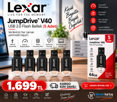 Lexar JumpDrive V40 64GB USB 2.0 Flash Bellek – 5 Adet