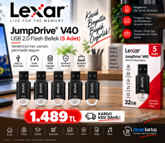 Lexar JumpDrive V40 32GB USB 2.0 Flash Bellek – 5 Adet