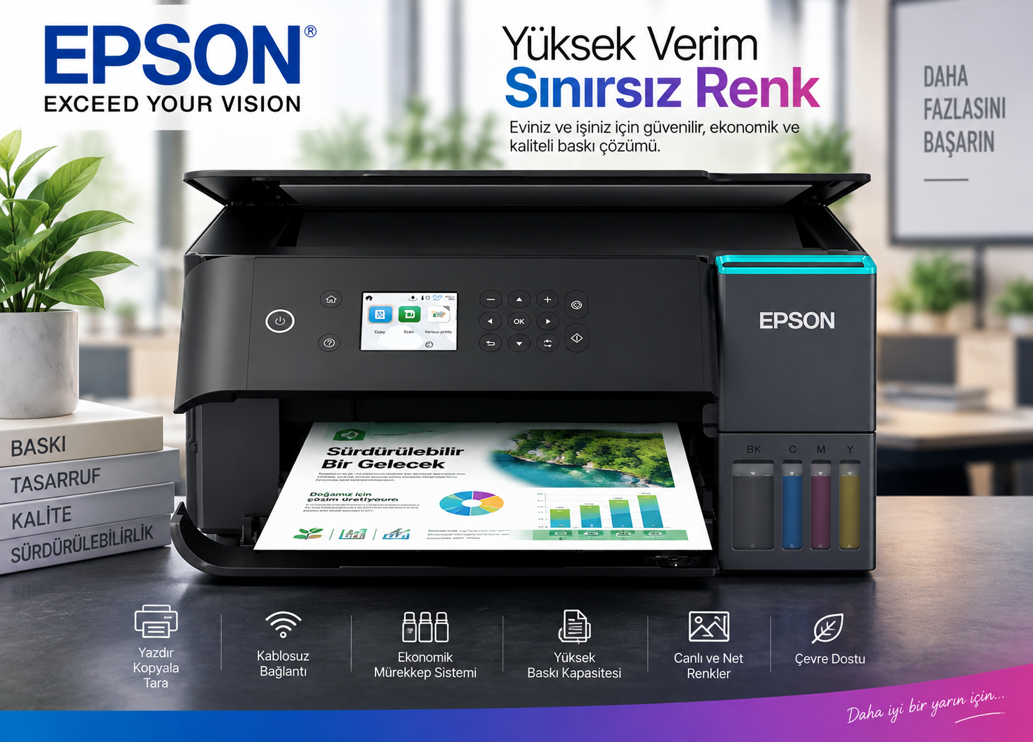 Epson EcoTank L6360 Wi-Fi + Tarayıcı + Fotokopi Renkli Çok Fonksiyonlu Tanklı Mürekkep Püskürtmeli Yazıcı