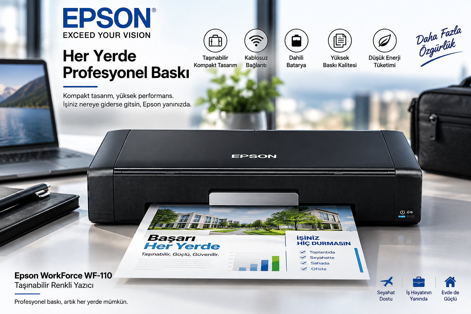 Epson WF-100W Wi-Fi Renkli Mobil Mürekkep Püskürtmeli Yazıcı