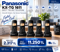 Panasonic KX-TG1611 5 Ahizeli DECT Telsiz Telefon Seti 5'li Kablosuz Ev & Ofis Telefonu